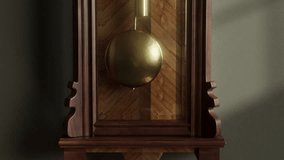 A closeup loop able animation of a swinging pendulum of  a brass and wooden grandfather clock  mounted on a wall - Powered by Shutterstock - Get 15% off with code: PIKWIZARD15