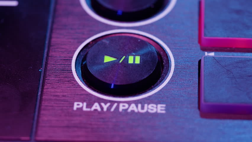Vibrant DJ Mix Performance Closeup view of hands and equipment during a live music performance, city event, dj set in music techno club