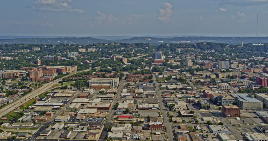 Birmingham Alabama Aerial v7 view of Southside cityscape with vehicles traveling in Central highways and roads - Shot on DJI Inspire 2, X7, 6k - August 2020
