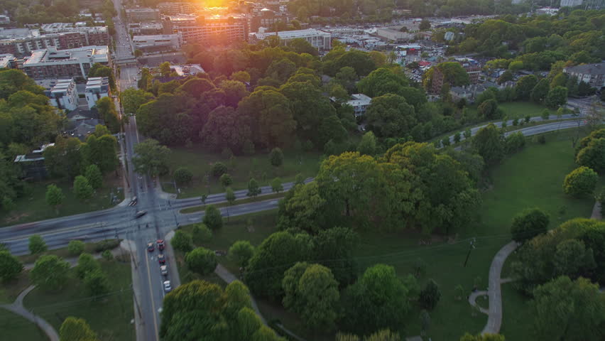 Atlanta Aerial Time Lapse Sunset v237 Cityscape panning TL over O4W area - May 2017