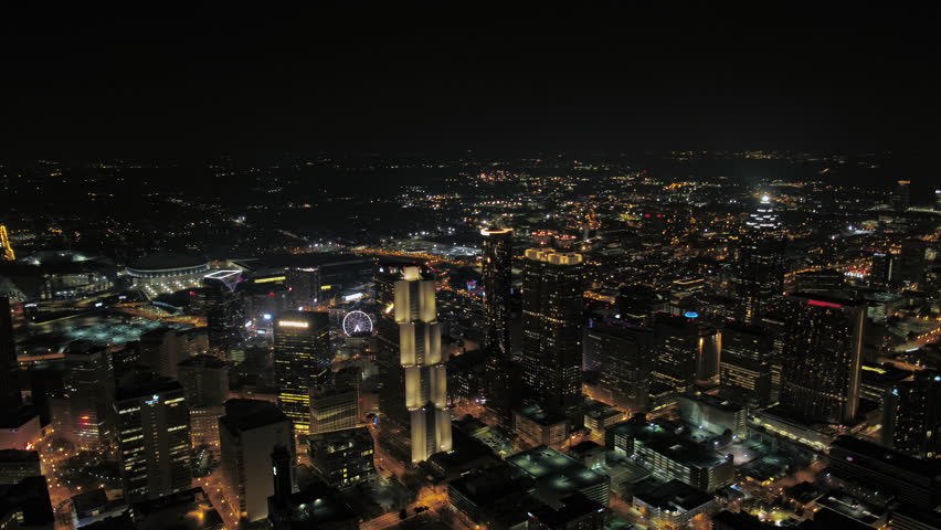 Atlanta Aerial v254 Flying over downtown panning with cityscape views at night - March 2017