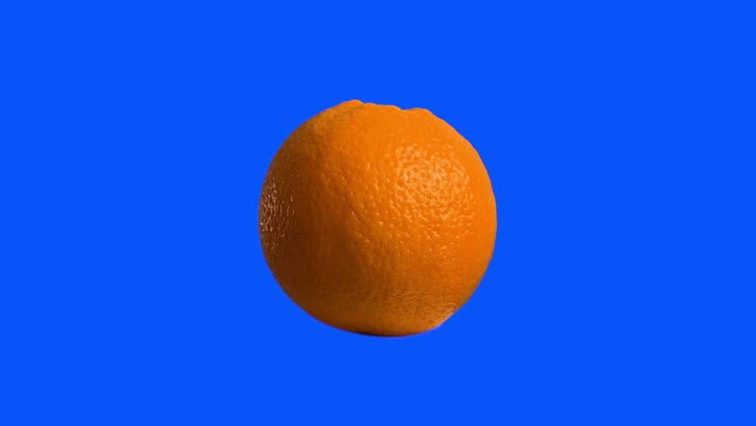 A 3d rendering of a mandarin orange spinning against blue background