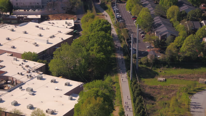 Atlanta Aerial v259 Birdseye view flying over Beltline panning up to park and midtown views - April 2017