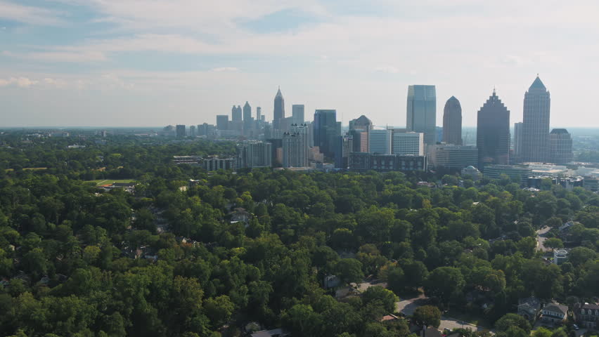 Atlanta Aerial v341 Flying low over Ansley Park area sunny full cityscape - November 2017