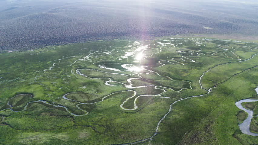 Aerial view of the crossing of the Owens River Gorge and River Benton near the Alabama Hills, California.
