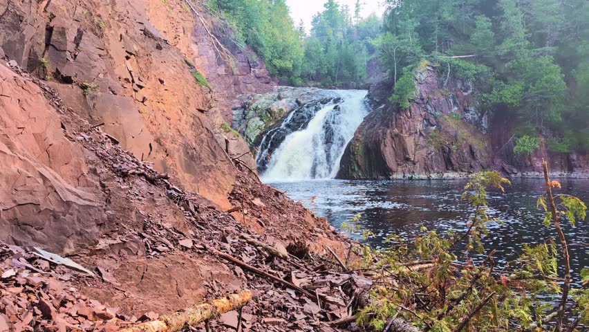 Superior Falls is located on the Montreal River near the border of Michigan and Wisconsin