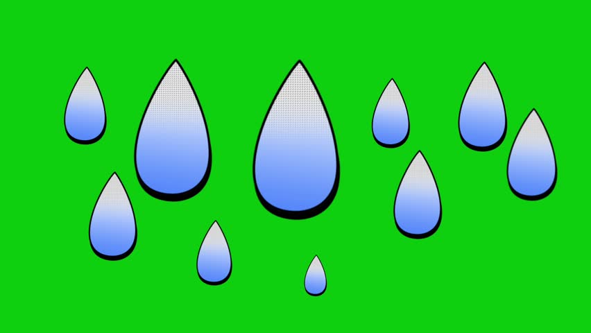 Vector blue water drop animation icon set on grren screen, Flat droplet Water drops. Cartoon tears, nature splash elements. Isolated raindrop or sweat, wet droplets of dew shapes. Isolated aqua vector