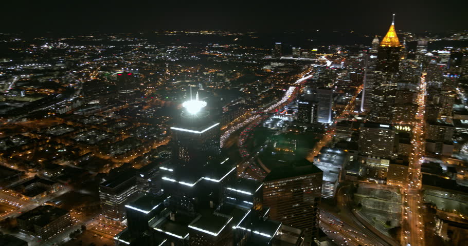 Atlanta Aerial v387 Cityscape nighttime view with building detail - January 2018