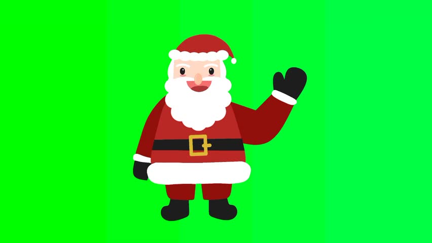 Santa Claus waving hand animation cartoon on green screen 