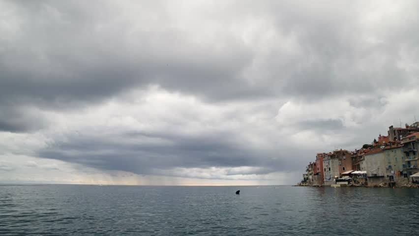View of heavy clouds over the sea in Rovinj, Croatia 4K resolution