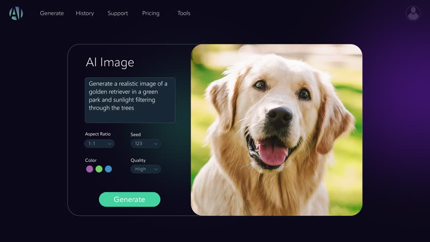 Concept of AI Chatbot Interface Generate a Detailed 3D Model of a Cute Picture of Golden Retriever Dog. Design for Product Visualization, Production. AI Ecommerce Creative Digital Design for eCommerce