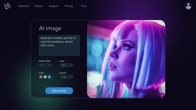 Concept of AI Chatbot Interface Generate 3D Model: Portrait of a Girl Illuminated by Neon Colors. Advanced Text-to-image Artificial Intelligence Generated Photo. From Text Prompt to Realistic Image. - Powered by Shutterstock - Get 15% off with code: PIKWIZARD15