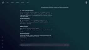 AI Chatbot's Interface Providing Fitness and Productivity Tips, Emphasizing Practical Advice. Artificial Intelligence assistant Interaction Delivering Clear, Actionable Guidance to Personal Wellbeing - Powered by Shutterstock - Get 15% off with code: PIKWIZARD15