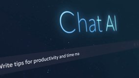 Cinematic Concept of AI Chatbot Interface Generate Answer: Prompt on Productivity and Fitness Advice. AI Assistant Interaction and Practical Tips Enhancing Everyday Tasks and Personal Wellbeing. - Powered by Shutterstock - Get 15% off with code: PIKWIZARD15
