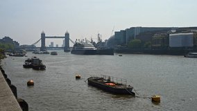 HMS Belfast, Ponant Le Champlain and Tower Bridge View Over the River Thames from London Bridge - Powered by Shutterstock - Get 15% off with code: PIKWIZARD15
