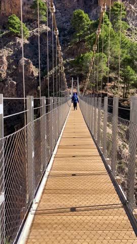 Hiking trail to Colgante bridge (Puente Colgante El Saltillo) over Almanchares river, Sierra Tejeda, Andalusia, Spain