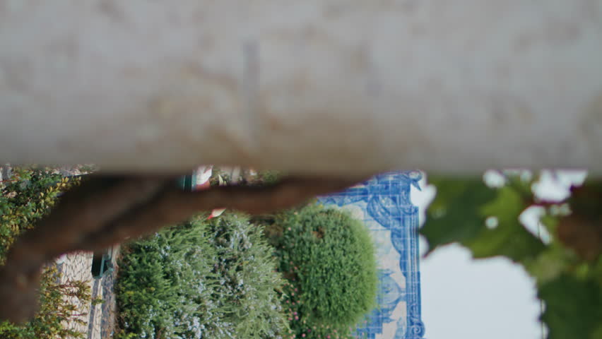 Resting macho holding flower sitting bench alone vertical shot. Happy relaxed bearded man looking distance enjoying summer vacation. Hispanic smiling boyfriend waiting girlfriend relaxing at city park