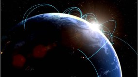 Abstract Tech Earth Globalization in 3d Motion Graphic. Concept Transmit Ai Networking on Fiber Optic. Transfer 5g Web Communications Signal on Worldwide. Global Business Dots on Rotating Blue Planet
 - Powered by Shutterstock - Get 15% off with code: PIKWIZARD15