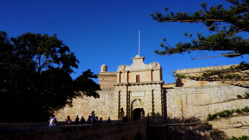 The tiny, beautiful old streets of Mdina Old capital of the state of Malta. Europe. Sunny summer. St. Paul
