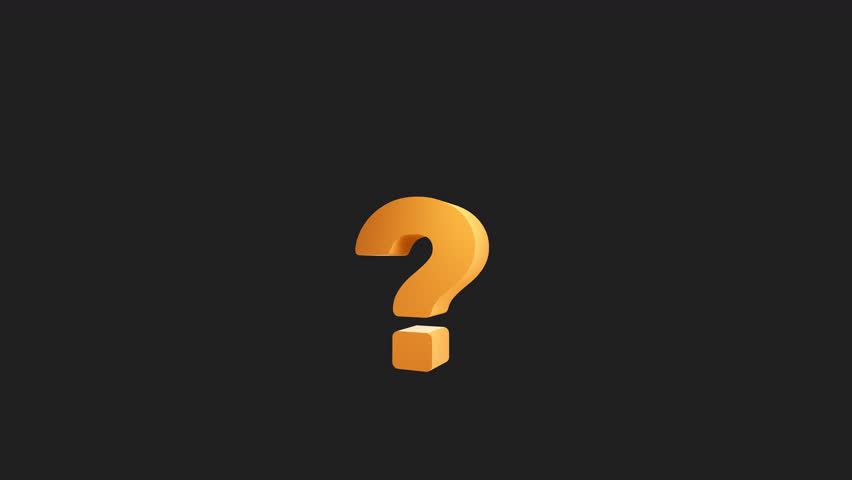 Animated 3D question mark on transparent background with alpha channel.	