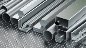 Different metal products. Stainless steel profiles and tubes. 3d animation - Powered by Shutterstock - Get 15% off with code: PIKWIZARD15