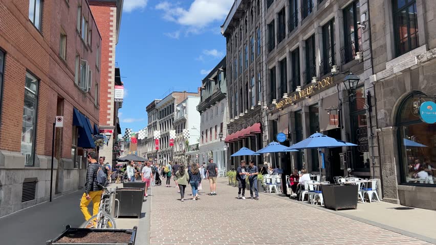 Montreal, Quebec - May 25, 2024: Saint Paul Street in Old Montreal. 