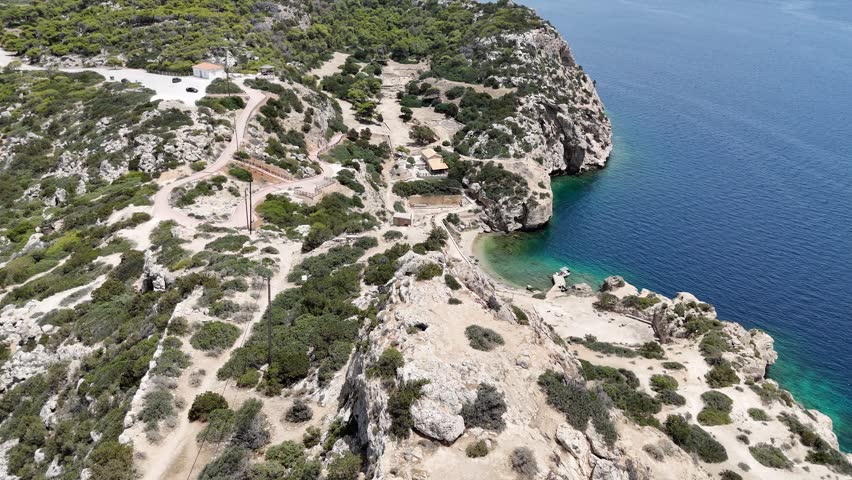 View from the iconic archaeological site of Heraion near Lake Vouliagmenis, Loutraki, Greece.