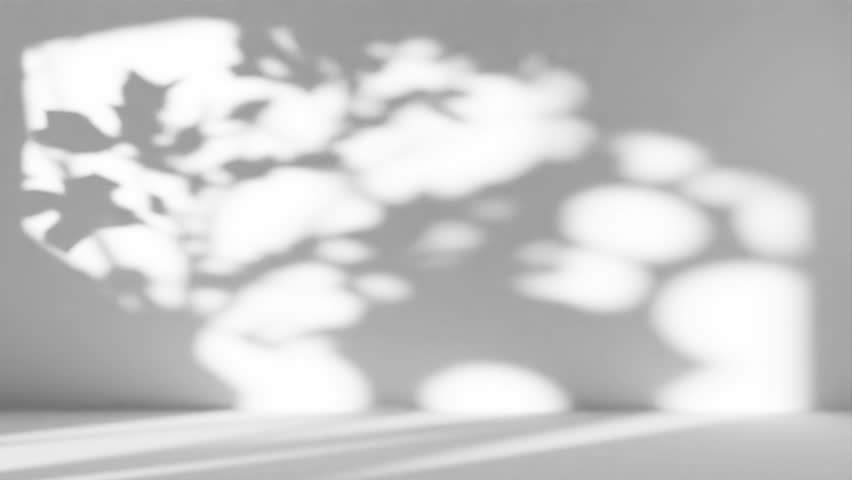 Shadow Overlay Video Loop, Gobo Animation, Seamless Texture, Leaf Tree Shadows, White Background,  Animated Visual Design Effect, Realistic Nature on Wall Corner