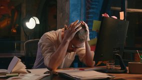 Stressed frustrated business man at night office overworked trouble problem businessman male guy looking at monitor screen sticky notes with writing many tasks on computer tired exhausted headache - Powered by Shutterstock - Get 15% off with code: PIKWIZARD15