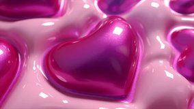 3D animation of glossy pink hearts inflating and floating on a reflective surface. 3D Illustration - Powered by Shutterstock - Get 15% off with code: PIKWIZARD15