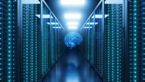 3D animation of illuminated data center and human brain ai concept. 3D Illustration - Powered by Shutterstock - Get 15% off with code: PIKWIZARD15