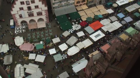 Outdoor market stalls aerial view 