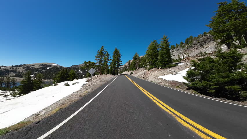 Lassen Volcanic National Park Lake Helen 03 Rear View Driving Plates of Volcanic Legacy Scenic Byway Southbound California USA Ultra Wide