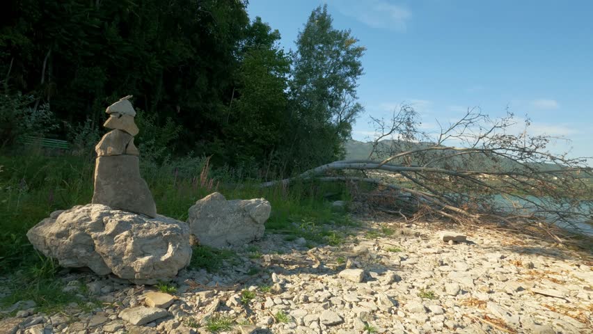 stone balance on the shore of Lake Varese