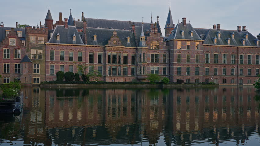 Parliament buildings in the Hague. Binnenhof castle Dutch Parliament in downtown Hague at sunset
