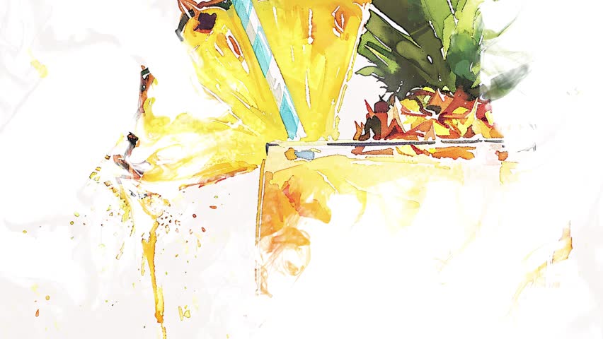 Pina Colada Summer Cocktail Holiday Illsutration Intro Video for Gastronomy and Tourism Advertisement.