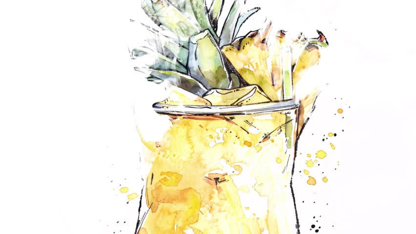 Pina Colada Summer Cocktail Holiday Illsutration Intro Video for Gastronomy and Tourism Advertisement.