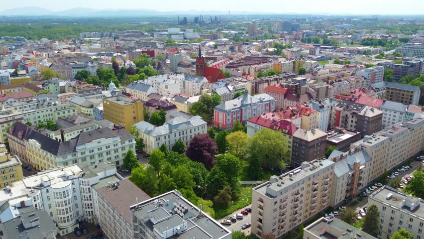 Ostrava Cityscape Downtown District, Czech Republic, Aerial