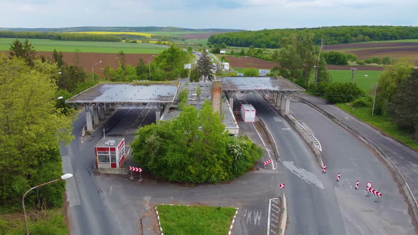 Hataratkelo-Bucsu Border Between Austria And Hungary In Bucsu, Vas County, Hungary. aerial flyby shot