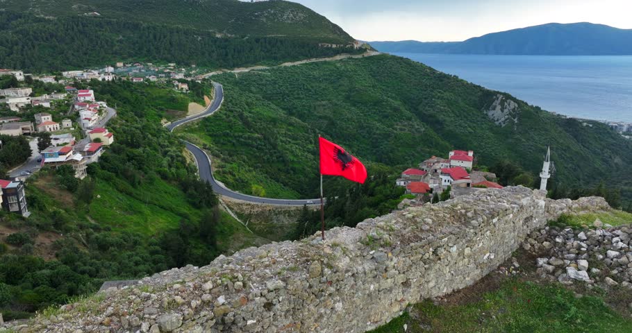Aerial view of Kanina castle in Vlore, southern Albania. 