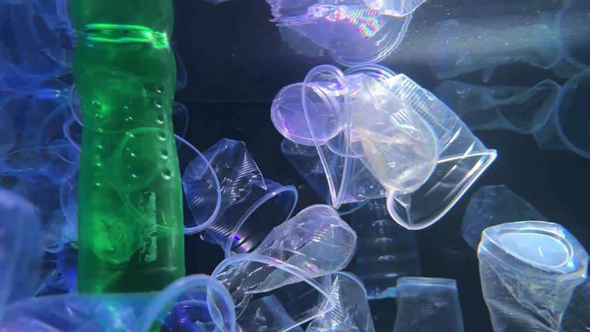 Plastic waste floating in water. Ocean plastic Pollution concept