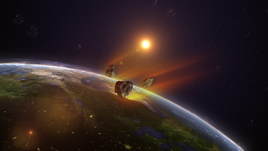 Earth With A Meteorite Approaching Background