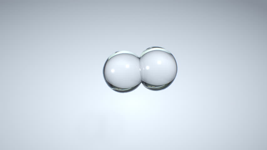 Closeup 3d animation science idea concept of shape atom cell floating split cells isolate on white background.