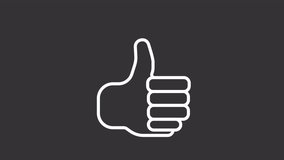 Animated like hand white icon. Thumb up line animation. Raising up finger, pressing. Web cursor arrow. Isolated illustration on dark background. Transition alpha video. Motion graphic - Powered by Shutterstock - Get 15% off with code: PIKWIZARD15