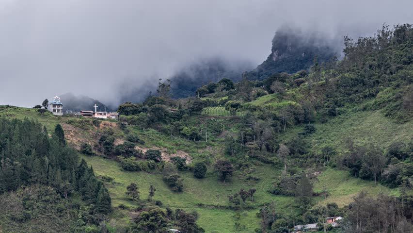 Timelapse footage of eautiful volcanoes in the city of Banos, Ecuador. Amazing sunset.