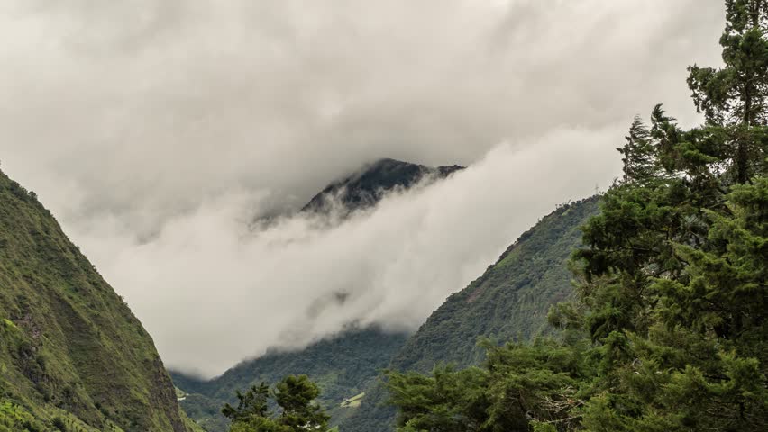 Timelapse footage of eautiful volcanoes in the city of Banos, Ecuador. Amazing sunset.