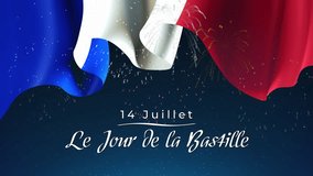 Animated banner bastille day july 14 in France. French flag, fireworks on night sky background. National holiday. Fireworks france flag. Greeting card. Translation: July 14 Bastille Day. Seamless loop - Powered by Shutterstock - Get 15% off with code: PIKWIZARD15