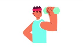 Caucasian man doing sports exercises cartoon animation. Active healthy lifestyle 4K video motion graphic. Strong man lifting dumbbell 2D color animated character isolated on white background - Powered by Shutterstock - Get 15% off with code: PIKWIZARD15