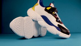 Running sports shoes on blue background. Running shoes, sneakers or trainers. children's athletic shoes. fitness, sport, training concept. - Powered by Shutterstock - Get 15% off with code: PIKWIZARD15