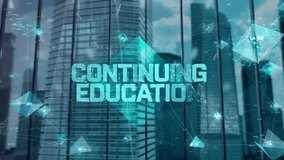 Continuing Education. Businessman Working in Office among Skyscrapers. Hologram Concept - Powered by Shutterstock - Get 15% off with code: PIKWIZARD15